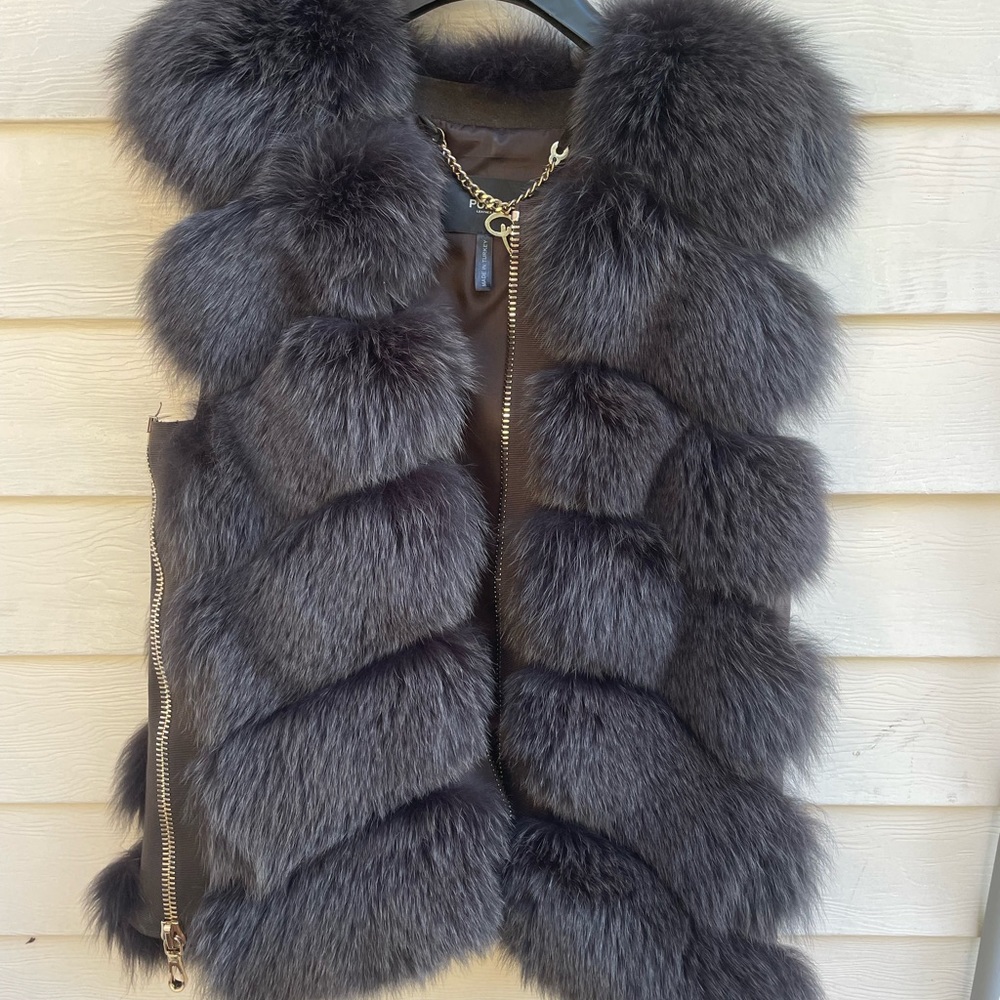 Punto Leather & Fur Fox Fur Vest Size M (6)